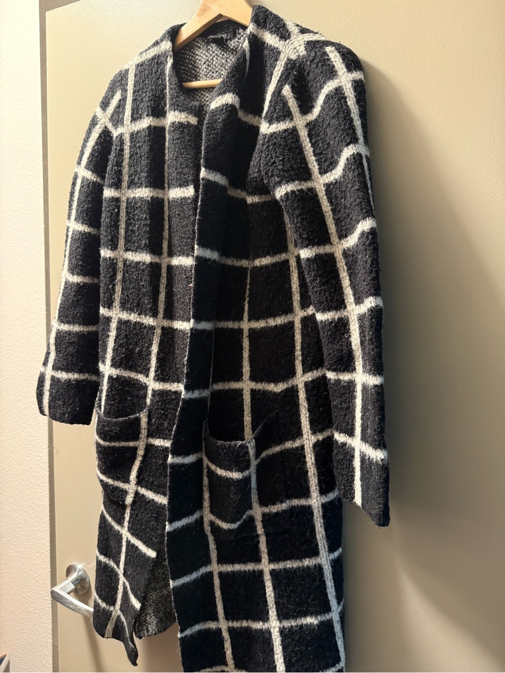 Black & White Windowpane Open-Front Coat